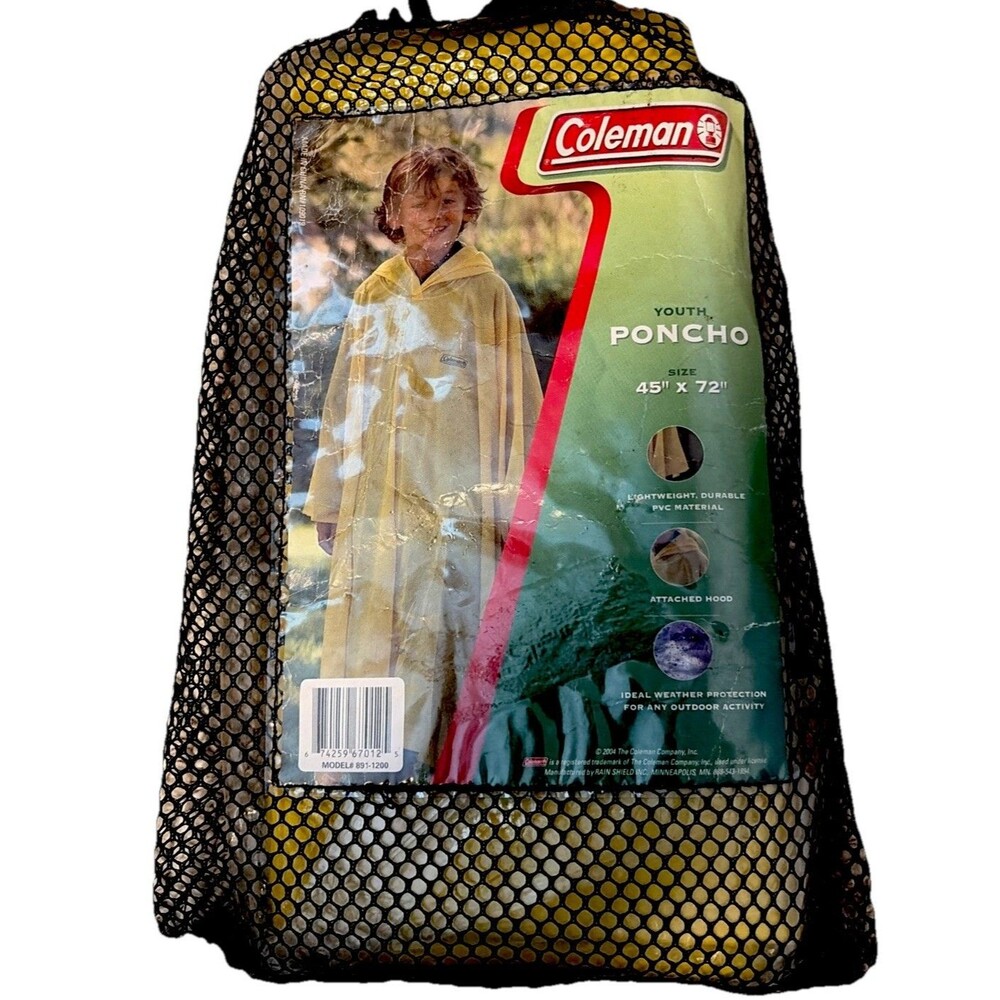 Coleman Youth Poncho New 45 X 72 Rain Gear Weather Protection w/ Carry Case USA